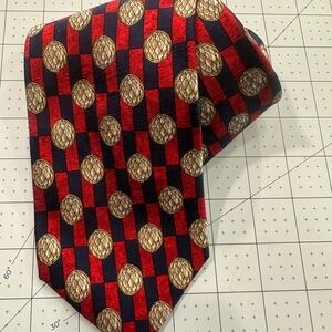 Cole Haan Red Checkered Silk Tie with Gold Accents